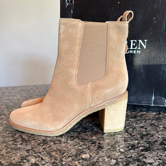 Lauren Ralph Lauren Tan Ankle Booties with Block Heel - Picture 5 of 14